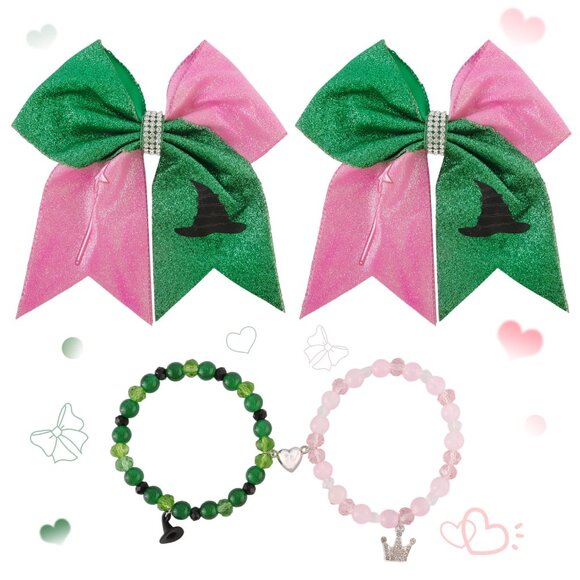 Wicked Friendship Hair Accessories Set Pink Green Clips Bracelets for Women - Picture 1 of 7